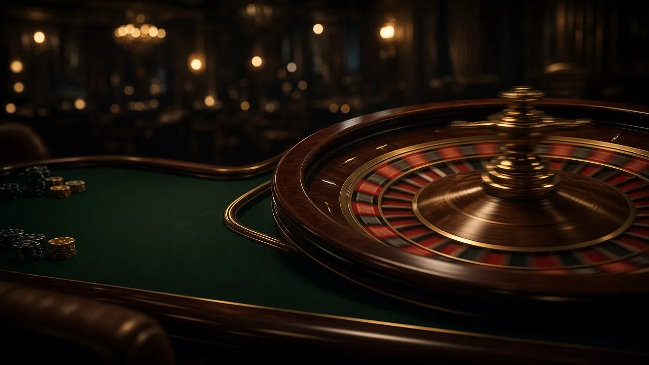 Roulette wheel in a dark casino